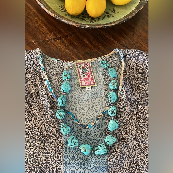 Vintage “Faux Turquoise” Natural Stone Chunky Necklace With Silver Beads - Picture 8 of 12